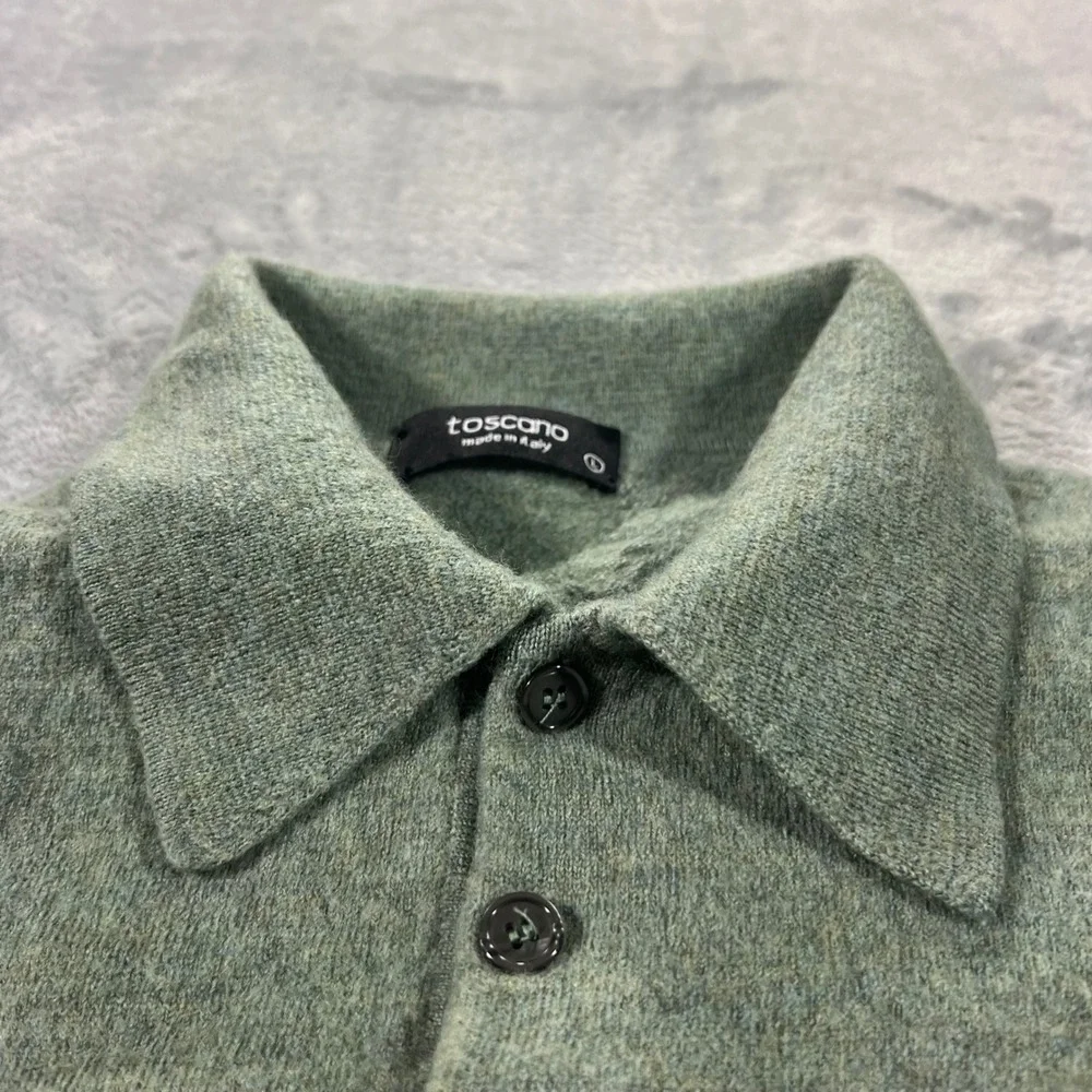 TOSCANO 100‎ Merino Wool Pullover Women Large Green Made in Italy Polo Fall